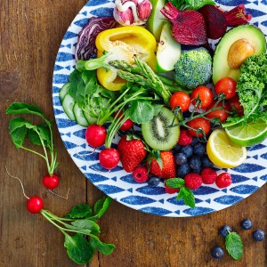 nutrition and well-being Fresh fruits and vegetables salad
